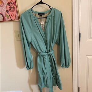 Eloquii Teal Button-Up Dress with Belt
